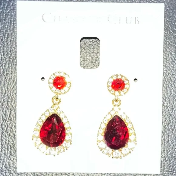 Macy's Charter Club Ruby Red and Gold Teardrop Earrings - Picture 3 of 3